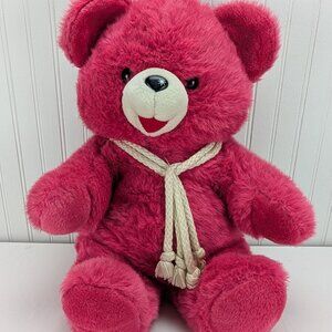 Vintage Pink Teddy Bear Plush 18" Stuffed Animal Snowflake on Nose Neck Rope